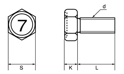鋼 (7マーク) 六角アプセット頭 小ねじ 製品図面