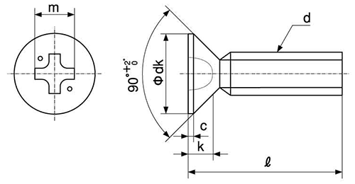 ステンレス 高強度(SUS316L)A4-70 (+) 皿頭 小ねじ 製品図面