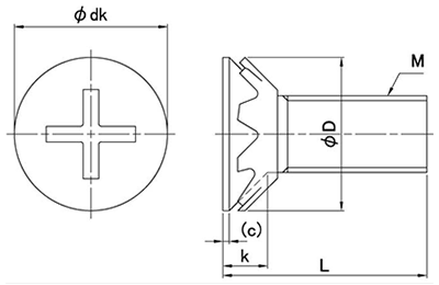 鉄(+) 皿頭セムス小ねじ FO＝2 (さら形歯座金 組込) 製品図面