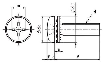 鉄(+)バインド頭セムス小ねじ LI＝2 (内歯座金 組込) 製品図面