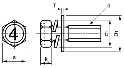 鉄 (4マーク)小形六角アプセット頭セムス小ねじ I＝3 (バネ座+ISO平座 組込) 製品図面