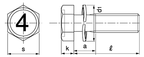 鉄 (4マーク)小形(細目)六角アプセット頭セムス小ねじ SP＝2 (ツーロック組込) 製品図面
