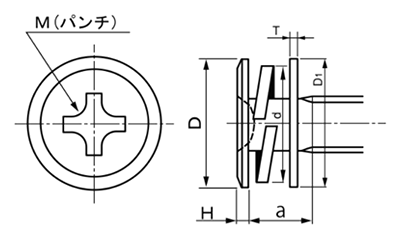 鉄 (+)スリムヘッド P＝4 (バネ座+JIS小形平座 組込)(極低頭タイプ) 製品図面