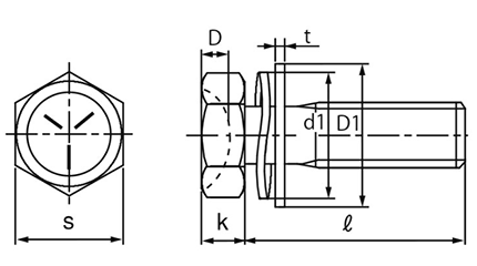鋼 強度区分8T 六角アプセット頭セムス小ねじ DR SP＝3 (波形ばね座+平座 組込)(十字穴無し) 製品図面