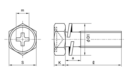 ステンレス (+)六角アプセット頭セムス小ねじ P＝2 (バネ座組込) 製品図面