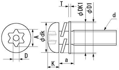 ステンレス TRXタンパープルーフ ナベ頭 小ねじ I＝4 (バネ座+ISO小形平座 組込)(ピン付き) 製品図面