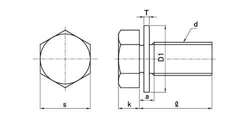 鉄 六角トリーマ頭セムス小ねじ I＝1 (ISO平座組込) 製品図面
