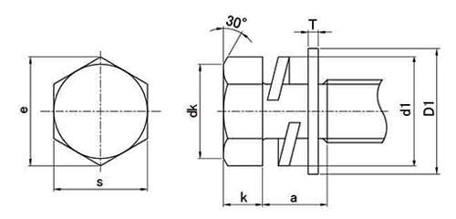 鉄 六角トリーマ頭セムス小ねじ I＝3 (バネ座+ISO平座 組込) 製品図面
