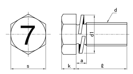 鋼 (7マーク)六角トリーマ頭セムス小ねじ P＝2 (バネ座組込) 製品図面