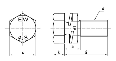 鉄 六角トリーマ頭セムス小ねじ P＝2 (バネ座組込)(永和製) 製品図面