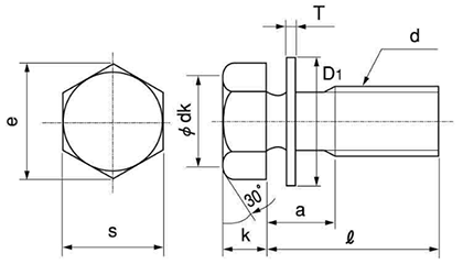 鉄(4.8) 六角トリーマ頭セムス小ねじ I＝1 (ISO平座組込)(永和鋲螺製) 製品図面