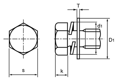 鉄(+) 六角トリーマ頭セムスP＝3(ピタック 極薄板用)(バネ座+JIS平座 組込) 製品図面