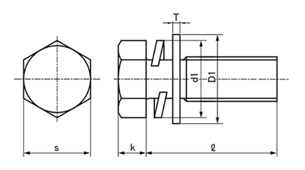 鉄(+) 六角トリーマ頭セムスI＝3(ピタック 極薄板用)(バネ座+ISO研磨平座 組込) 製品図面