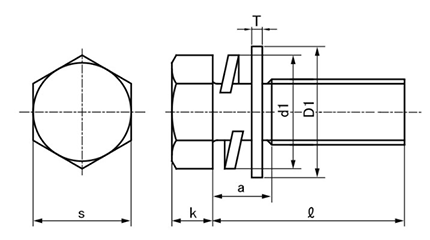 ステンレス 六角トリーマ頭セムス小ねじ I＝3 (バネ座 +ISO平座 組込) 製品図面