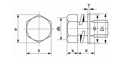 ステンレス 六角トリーマ頭セムス小ねじ I＝4 (バネ座+ISO小形平座 組込) 製品図面