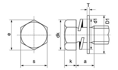 ステンレス 六角トリーマ頭セムス小ねじ P＝3 (バネ座+薄平座 組込)(M8-18x1.2t) 製品図面