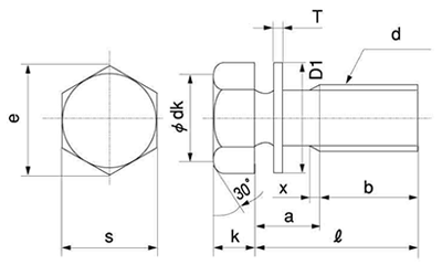 ステンレス 六角トリーマ頭セムス小ねじ P＝1(JIS平座組込)(光精工) 製品図面