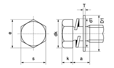 ステンレス 六角トリーマ頭セムス小ねじ P＝3 (バネ座+JIS平座 組込)(光精工) 製品図面