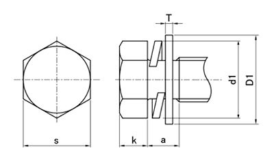 ステンレス 六角トリーマ頭セムス小ねじ P＝3 (薄板用)(バネ座+薄平座 組込) 製品図面