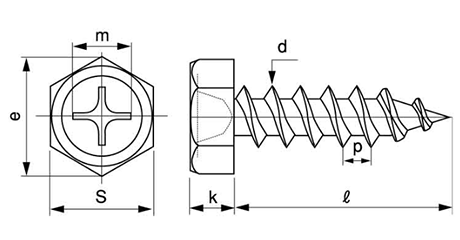 鉄(+)六角アプセット頭 タッピンねじ(1種 A形) 製品図面