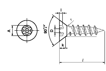 鉄 TRXタンパープルーフ 皿頭 タッピンねじ(1種 A形)(ピン付き) 製品図面