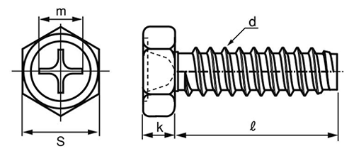 鉄(+)六角アプセット頭 タッピンねじ(2種溝なし B-0形) 製品図面