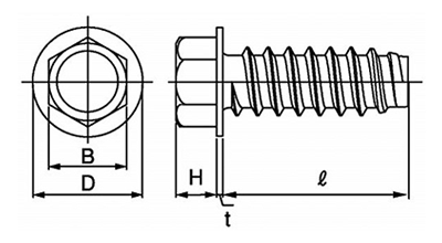 鉄 六角フランジタッピンねじ(2種溝なし B-0形) 製品図面