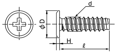 鉄(+)スリムヘッドタッピンねじ(2種溝なし B-0形) (極低頭タイプ) 製品図面