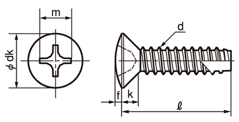 ステンレス(+)丸皿頭 タッピンねじ(2種溝付き B-1形) 製品図面