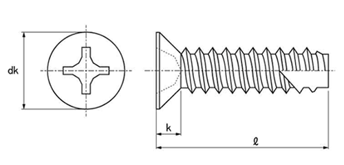 ステンレス(+)皿頭 小頭(頭径D＝6) タッピンねじ(2種溝付きB-1形) 製品図面