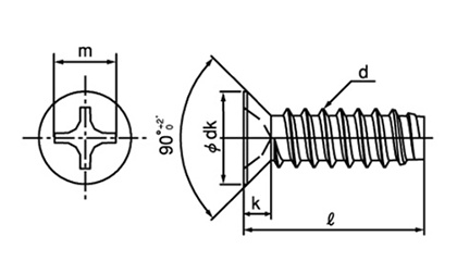 ステンレス(+)皿頭 小頭(頭径D＝6) タッピンねじ(2種溝なしB-0形) 製品図面