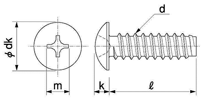 ステンレス(+)トラス頭 小頭 (D＝8)タッピンねじ(2種溝なしB-0形) 製品図面