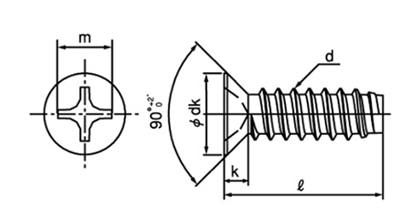 ステンレス(+)皿頭 小頭(頭径D＝7) タッピンねじ(2種溝なしB-0形) 製品図面