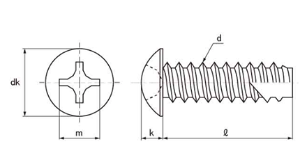 ステンレス SUS410(+)トラス頭 タッピンねじ(2種溝付き B-1形) 製品図面