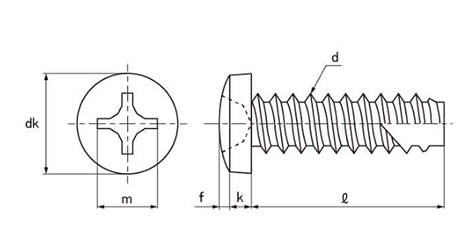 ステンレス SUS410(+)バインド頭 タッピンねじ(2種溝付き B-1形) 製品図面