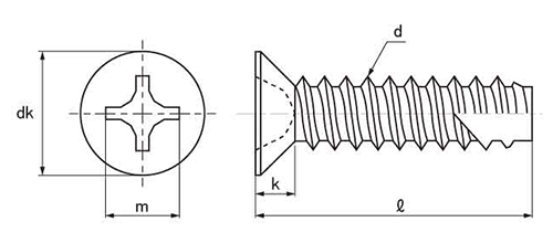 チタン(+)皿頭 タッピンねじ(2種溝付き B-1形) 製品図面