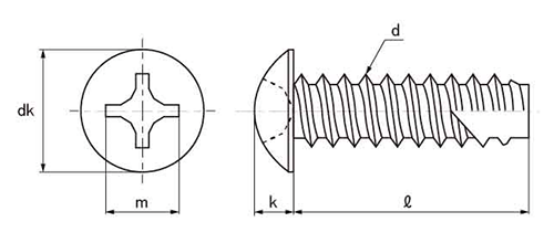 ステンレス SUS316L(A4)(+)トラス頭タッピンねじ(2種溝付B-1形) 製品図面