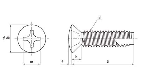 鉄(+)丸皿頭 タッピンねじ(3種溝付き C-1形) 製品図面