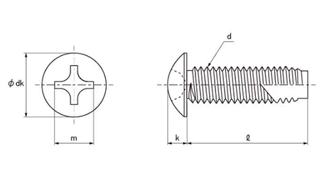 鉄(+)トラス頭 タッピンねじ(3種溝付き C-1形) 製品図面