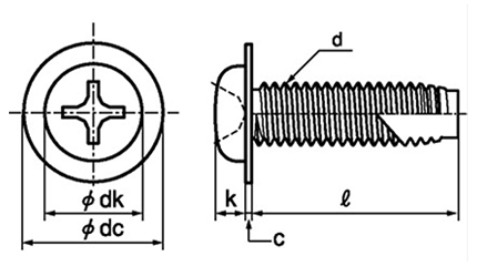 鉄(+)ナベ頭 ワッシャーヘッドタッピンねじ(3種溝付き C-1形) 製品図面