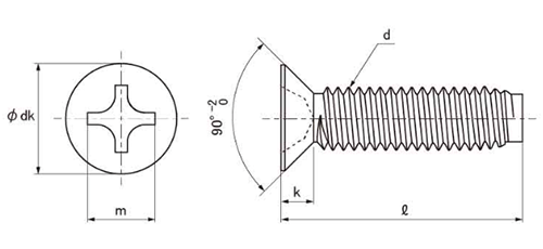鉄(+)皿頭 小頭(頭径D＝6) タッピンねじ(3種溝なし C-0形) 製品図面
