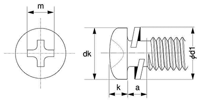 鉄(+)ナベ頭 タッピンねじ(3種溝付きC-1形) P＝2 (バネ座組込) 製品図面