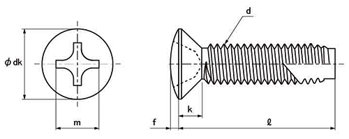 ステンレス(+)丸皿頭 タッピンねじ(3種溝付き C-1形) 製品図面