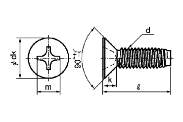 ステンレス(+)皿頭 小頭(頭径D＝6)タッピンねじ(3種溝なしC-0形) 製品図面