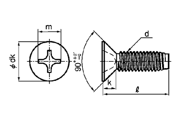ステンレス(+)皿頭 小頭(頭径D＝7)タッピンねじ(3種溝なしC-0形) 製品図面
