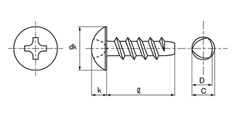 鉄 サンコータイト(+)Pタイプ トラス頭 (樹脂用ねじ) 製品図面