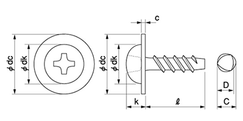 鉄 サンコータイト(+)Pタイプ ナベワッシャーヘッド (樹脂用ねじ) 製品図面