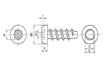 鉄 TRXタンパー Pタイプ ナベ頭 (トルクスピン付き) 製品図面