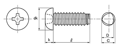 鉄 サンコータイト(+)Cタイプ ナベ頭 製品図面