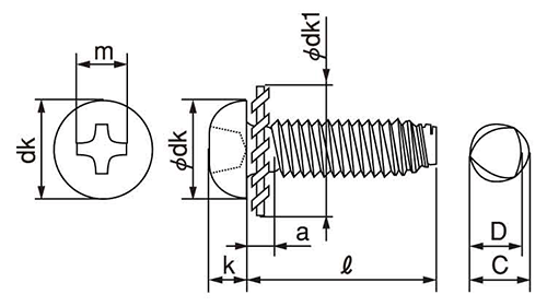 鉄 サンコータイト(+)Sタイプ ナベ頭 LO＝2 (外歯座金 組込) 製品図面